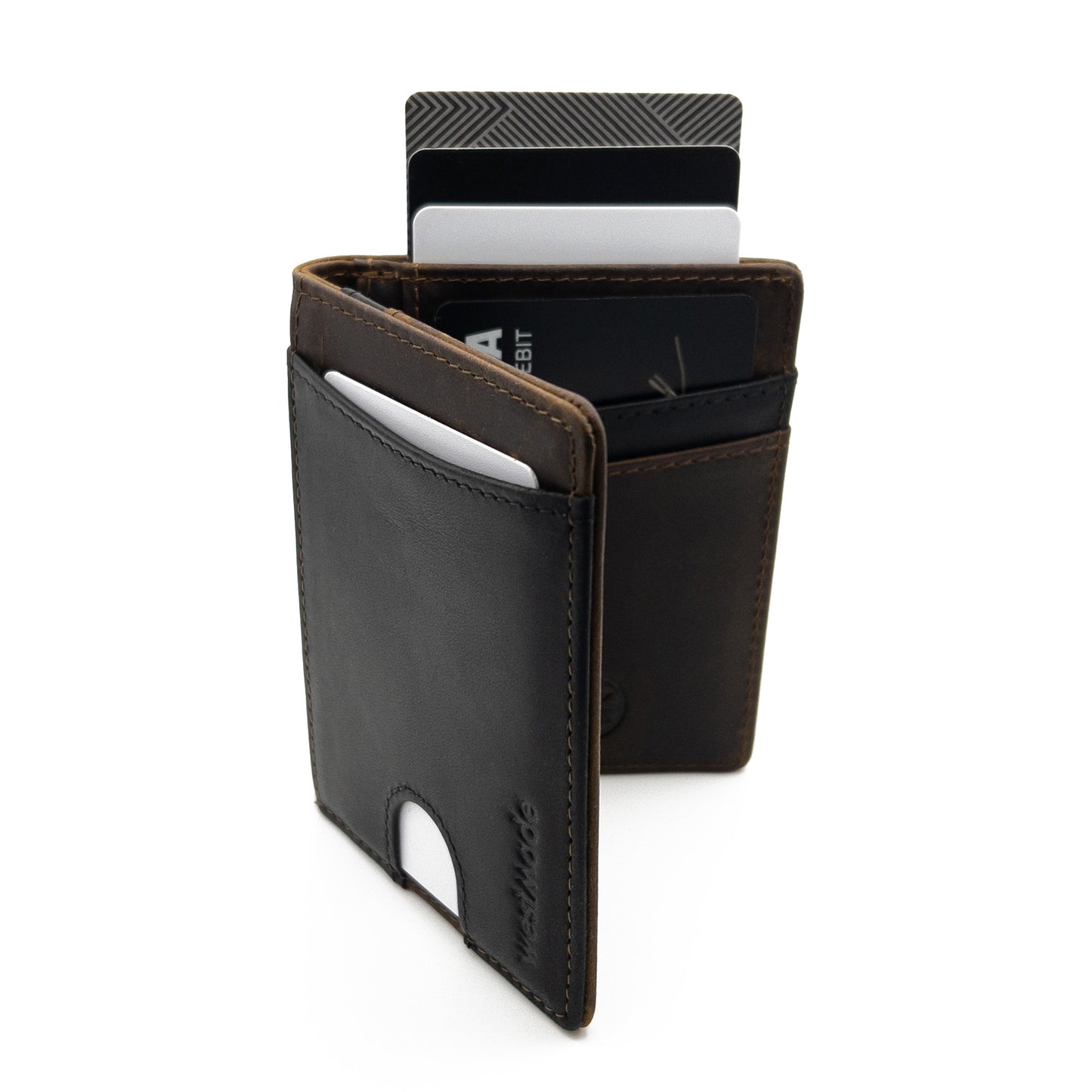 Merwin Vertical Bifold RFID Blocking Slim Quick Access Pull Tab Wallet Cowboy Brown/Graphite Black