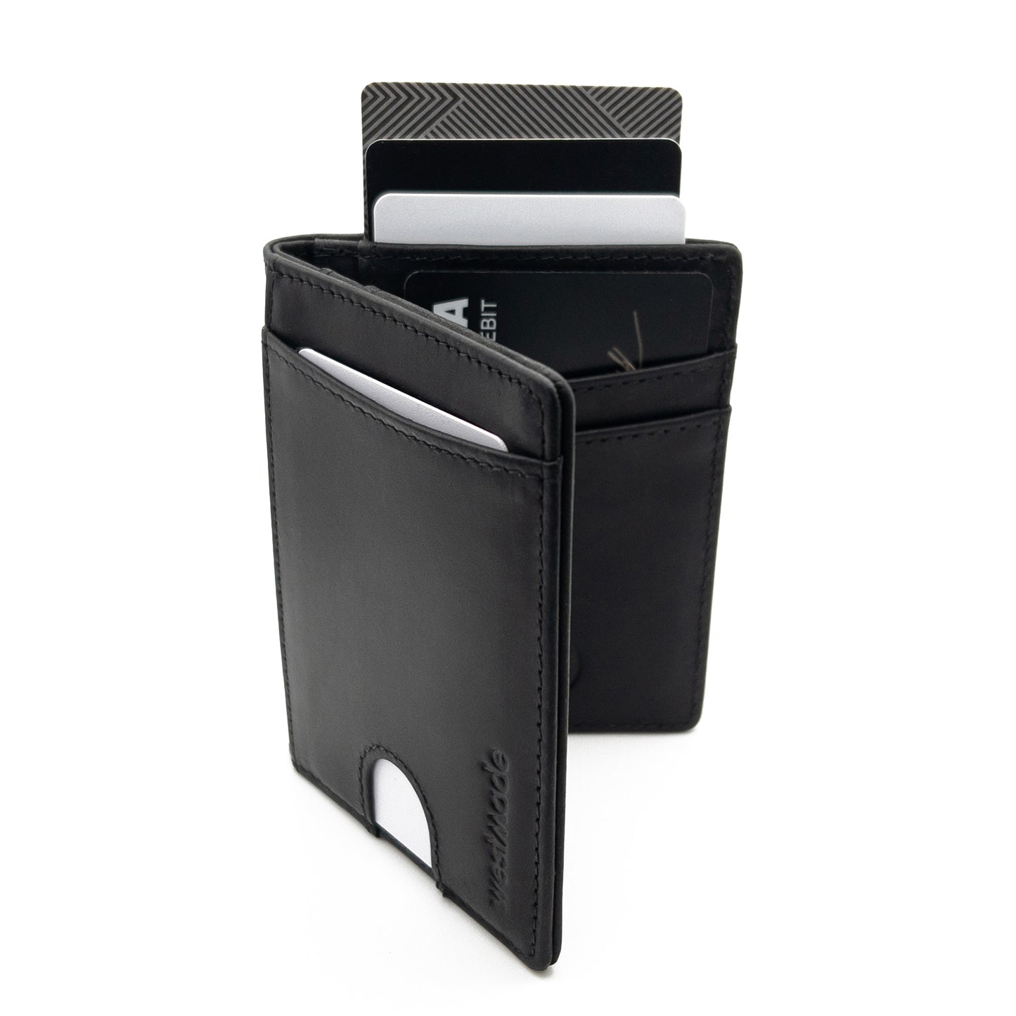 Merwin Vertical Bifold RFID Blocking Slim Quick Access Pull Tab Wallet Graphite Black
