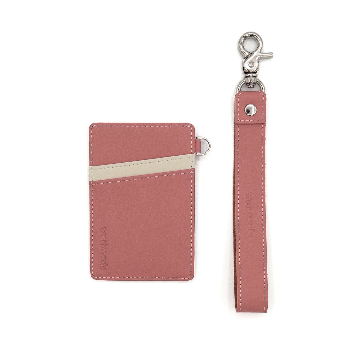 Westmade Mayfield Mini Minimalist Keychain Wallet with Wristlet Tether Dusty Pink/Cream