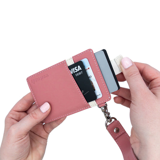 Westmade Mayfield Mini Minimalist Keychain Wallet with Wristlet Tether Dusty Pink/Cream