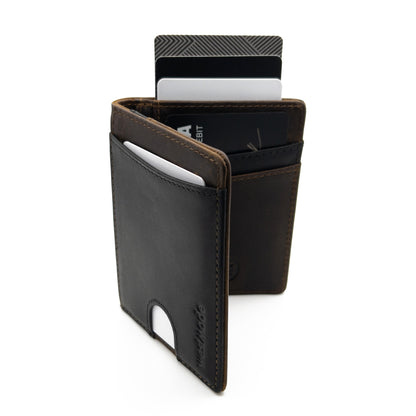 Merwin Vertical Bifold RFID Blocking Slim Quick Access Pull Tab Wallet Cowboy Brown/Graphite Black