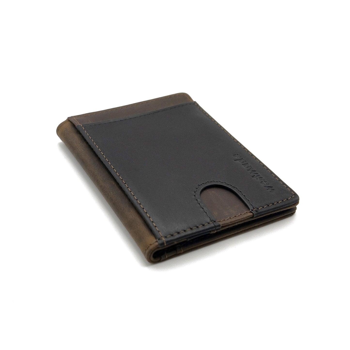 Merwin Vertical Bifold RFID Blocking Slim Quick Access Pull Tab Wallet Cowboy Brown/Graphite Black