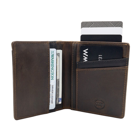 Merwin Vertical Bifold RFID Blocking Slim Quick Access Pull Tab Wallet Cowboy Brown/Graphite Black