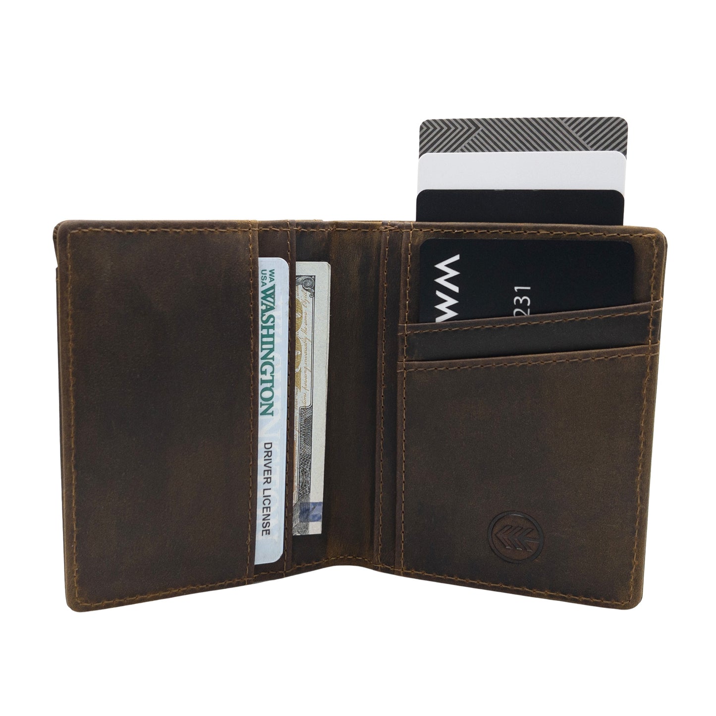 Merwin Vertical Bifold RFID Blocking Slim Quick Access Pull Tab Wallet Cowboy Brown